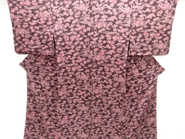 JAPANESE KIMONO / ANTIQUE KIMONO / SILK / KINSHA / FLORAL PLANTS